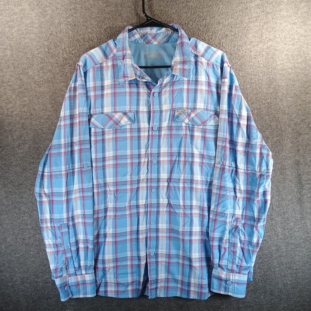 Columbia Kestrel‎ Trail Shirt Mens XXL Plaid Button Up Vented Fishing Pockets
